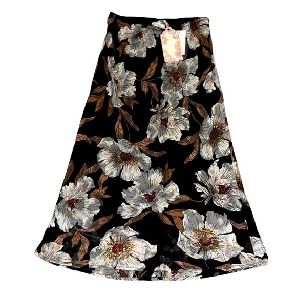 Band of the Free NWT Rho Black Floral Slip Skirt Sz Small Black Cream - Picture 3 of 16